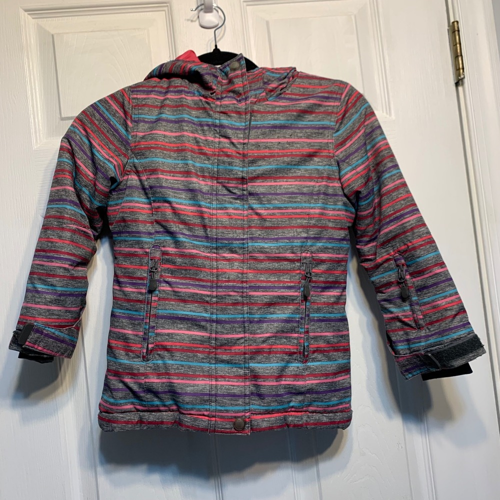 Joe Fresh Puffer Jacket XS 4-5 Kids Striped Hooded Winter Coat Warm Snow Cozy